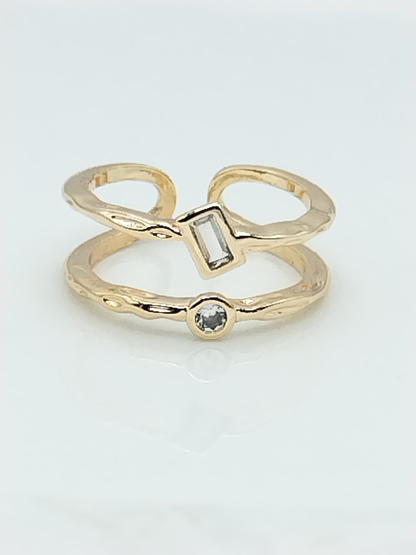 Anillo de doble fila, ajustable, chapado en oro, joyería con circonita cúbica, regalos, mujeres, elegante, apilable