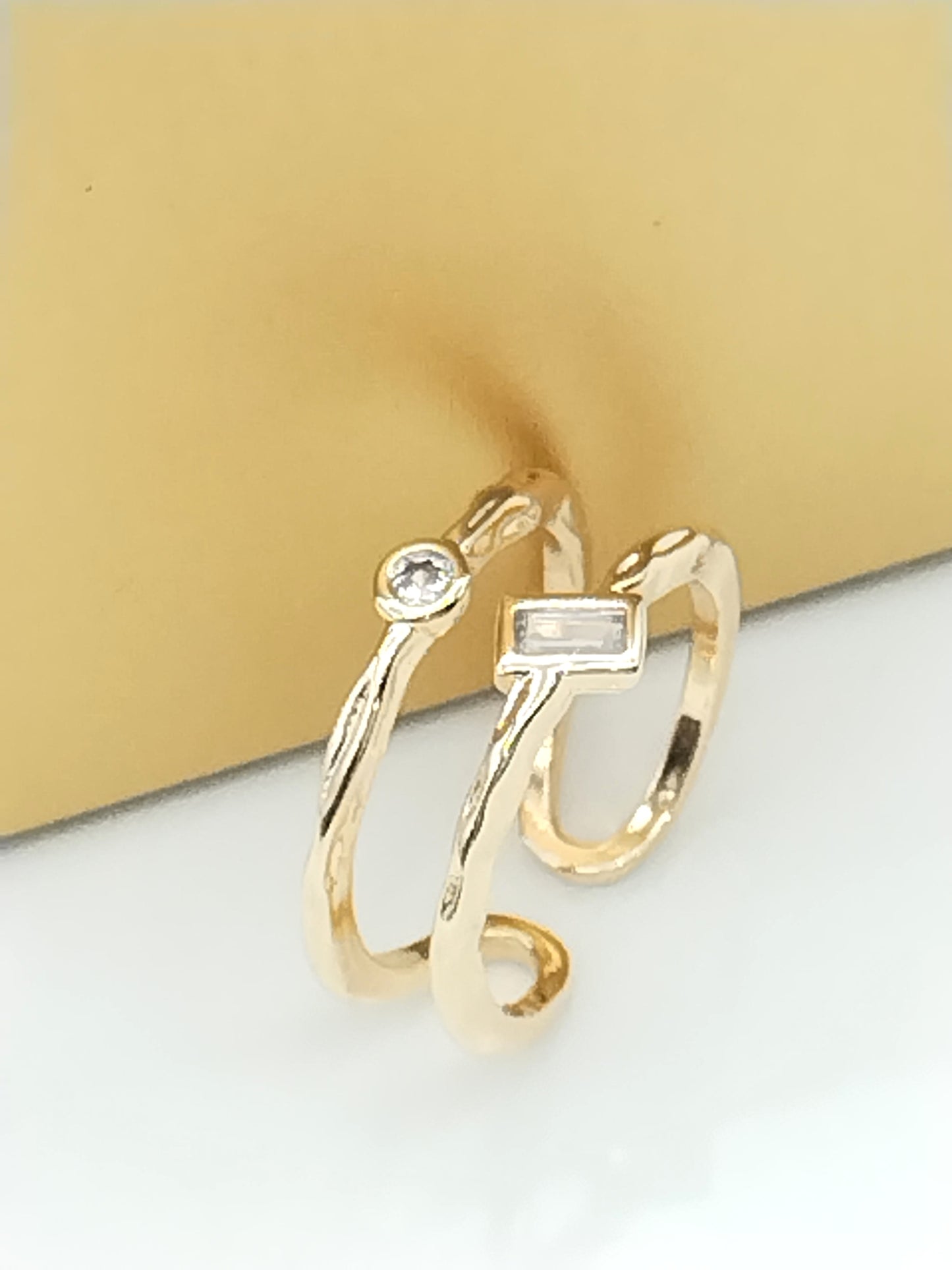 Anillo de doble fila, ajustable, chapado en oro, joyería con circonita cúbica, regalos, mujeres, elegante, apilable
