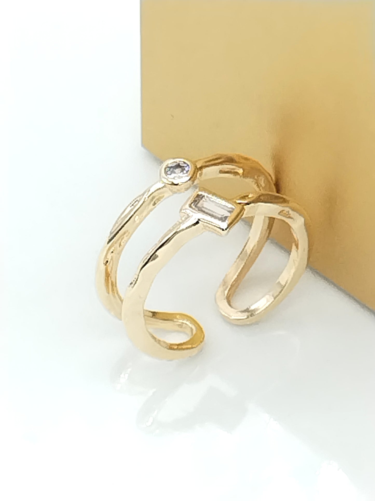 Anillo de doble fila, ajustable, chapado en oro, joyería con circonita cúbica, regalos, mujeres, elegante, apilable