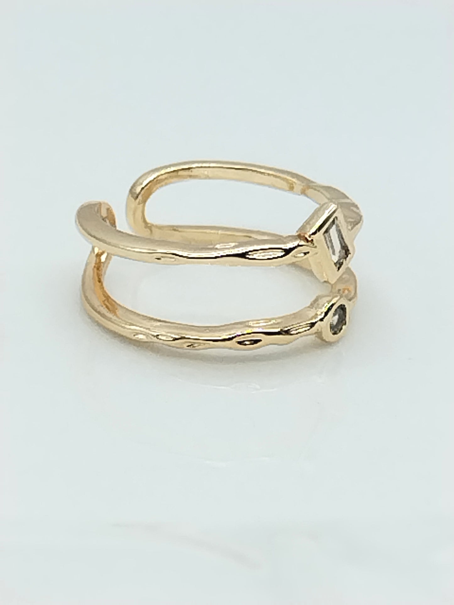 Anillo de doble fila, ajustable, chapado en oro, joyería con circonita cúbica, regalos, mujeres, elegante, apilable