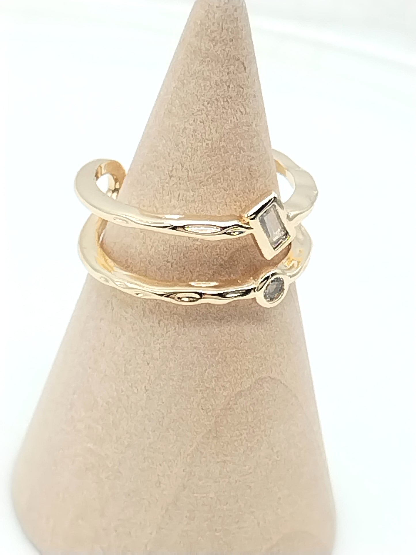 Anillo de doble fila, ajustable, chapado en oro, joyería con circonita cúbica, regalos, mujeres, elegante, apilable