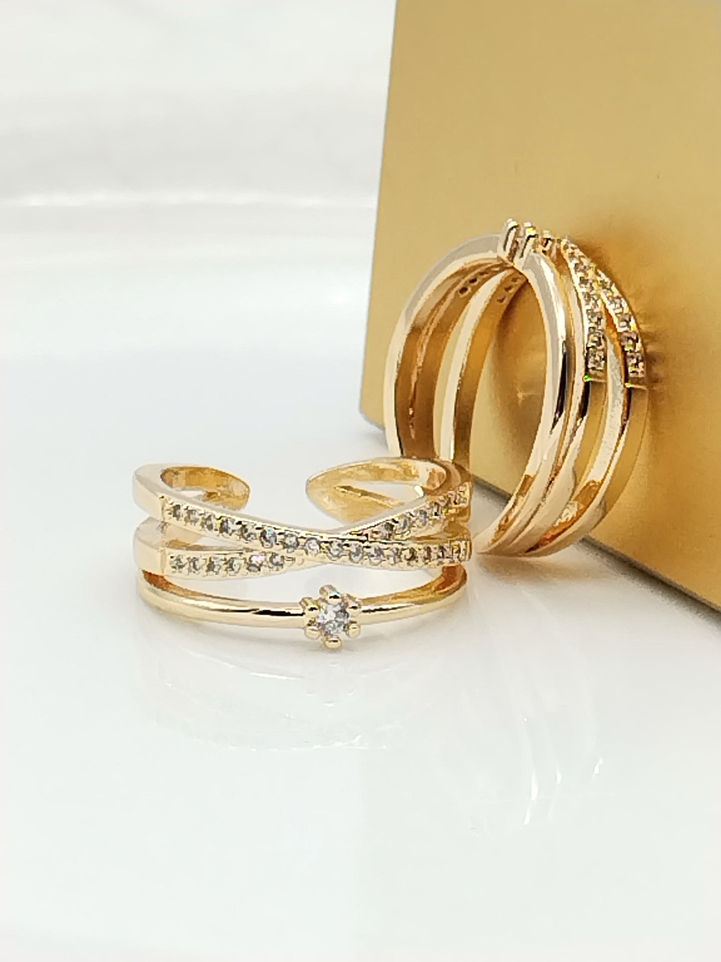 Cross Gold Ring, Three Rows, Cubic Zirconia, Classy, Minimalist, Women Jewelry, Gifts
