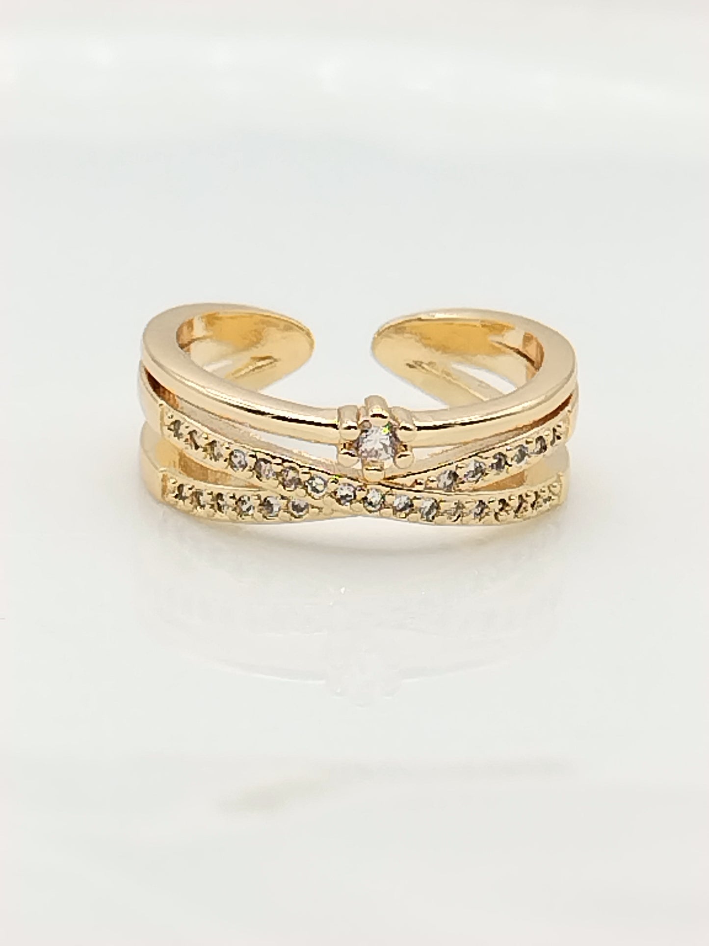 Cross Gold Ring, Three Rows, Cubic Zirconia, Classy, Minimalist, Women Jewelry, Gifts