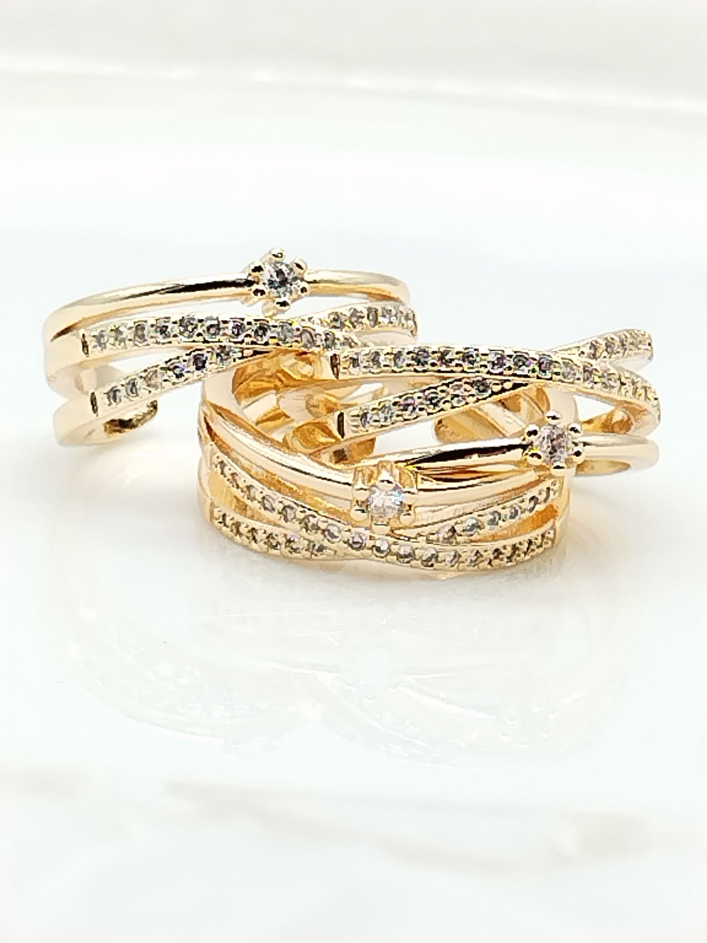Cross Gold Ring, Three Rows, Cubic Zirconia, Classy, Minimalist, Women Jewelry, Gifts