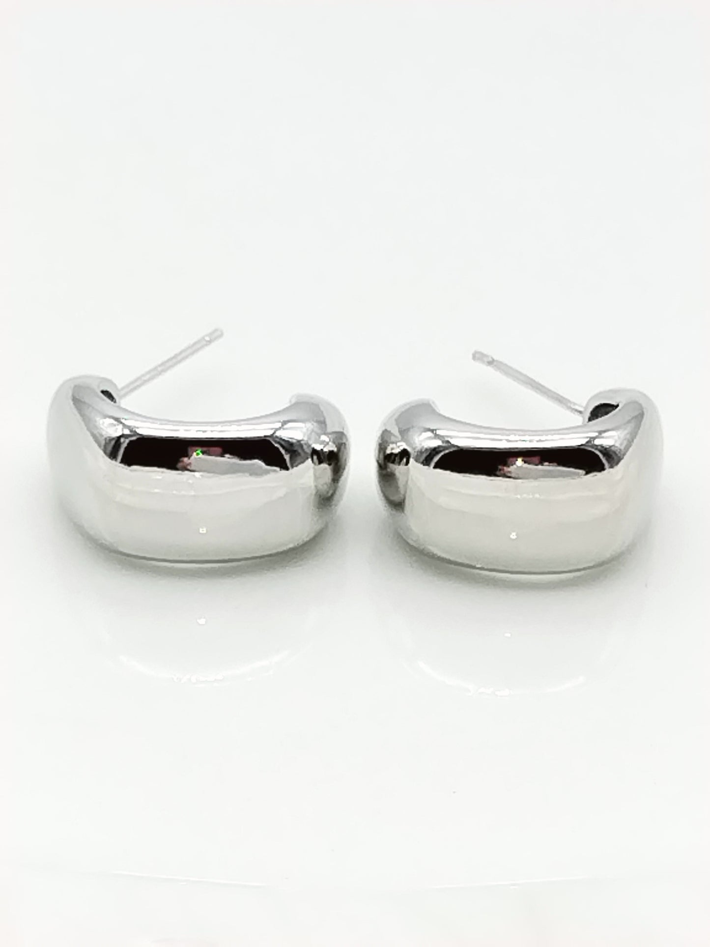 Chunky Silver Huggies, Hoop Earrings, Rhodium Jewelry, Elegant, Women, Gifts