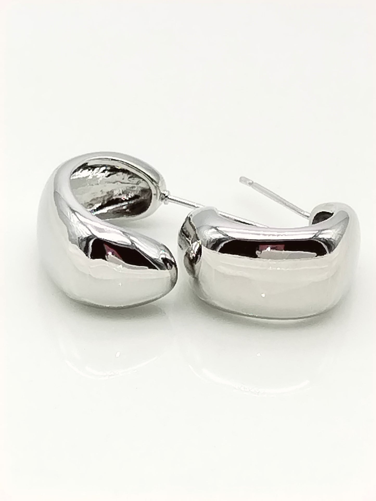 Chunky Silver Huggies, Hoop Earrings, Rhodium Jewelry, Elegant, Women, Gifts