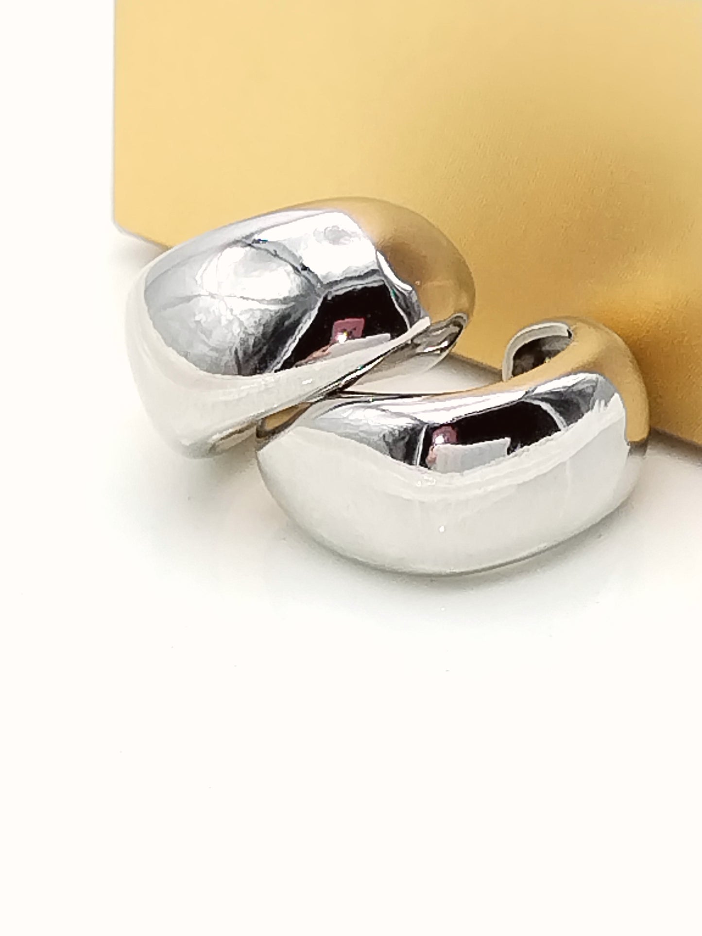 Chunky Silver Huggies, Hoop Earrings, Rhodium Jewelry, Elegant, Women, Gifts