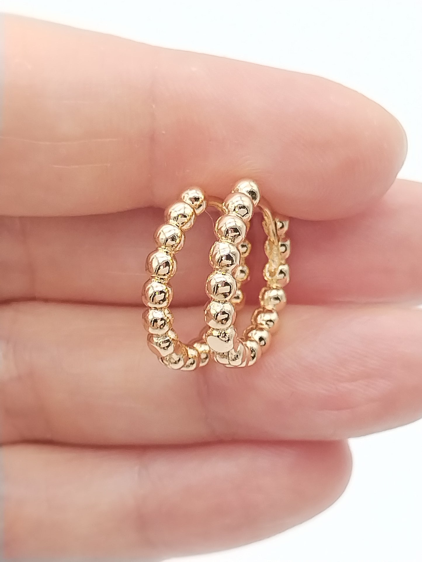 Gold Beaded Huggies, Hoop Earrings, Trending Jewelry, classy, Women, Girls, Gifts, Unique
