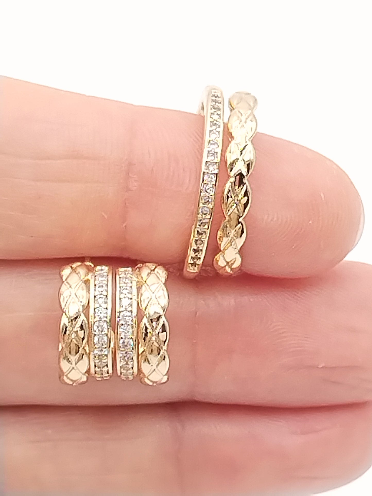Anillo de doble banda, oro de 18 quilates, circonita cúbica, trenzado, apilable, tendencia, ajustable, regalos, joyas, mujeres