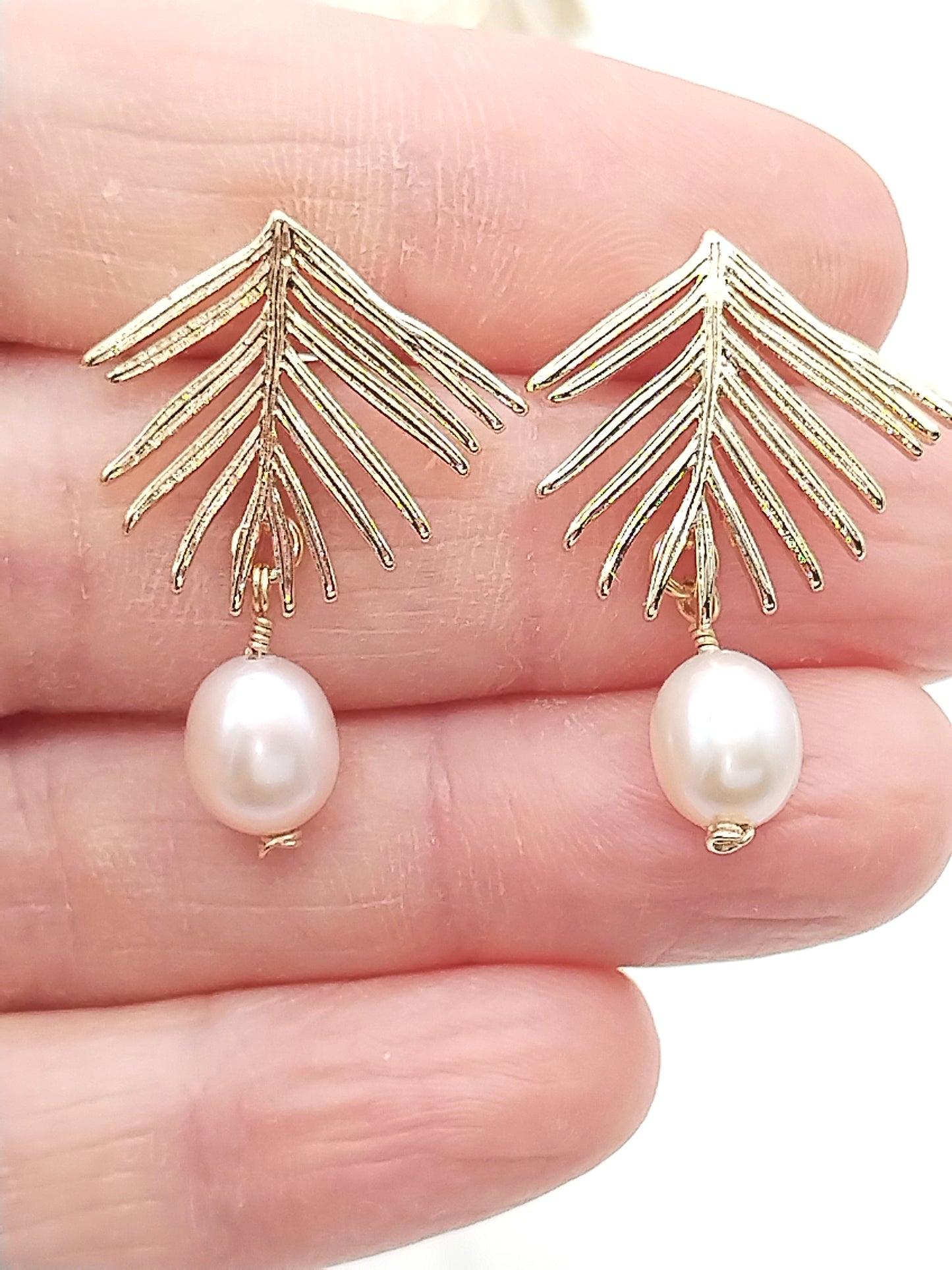 Leave Stud Earrings, Dangle Pearls, 18k Gold Jewelry, Trending, Gifts, Women, Girls