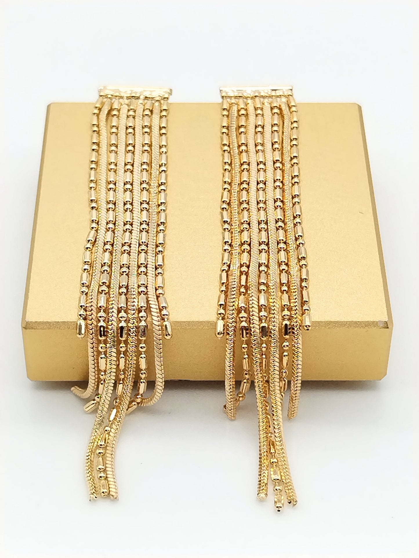 Edle Fransen-Goldkettenohrringe, lange Ohrhänger, Quastenohrstecker, Trendy, Frauen, Geschenke, Frühling Sommer