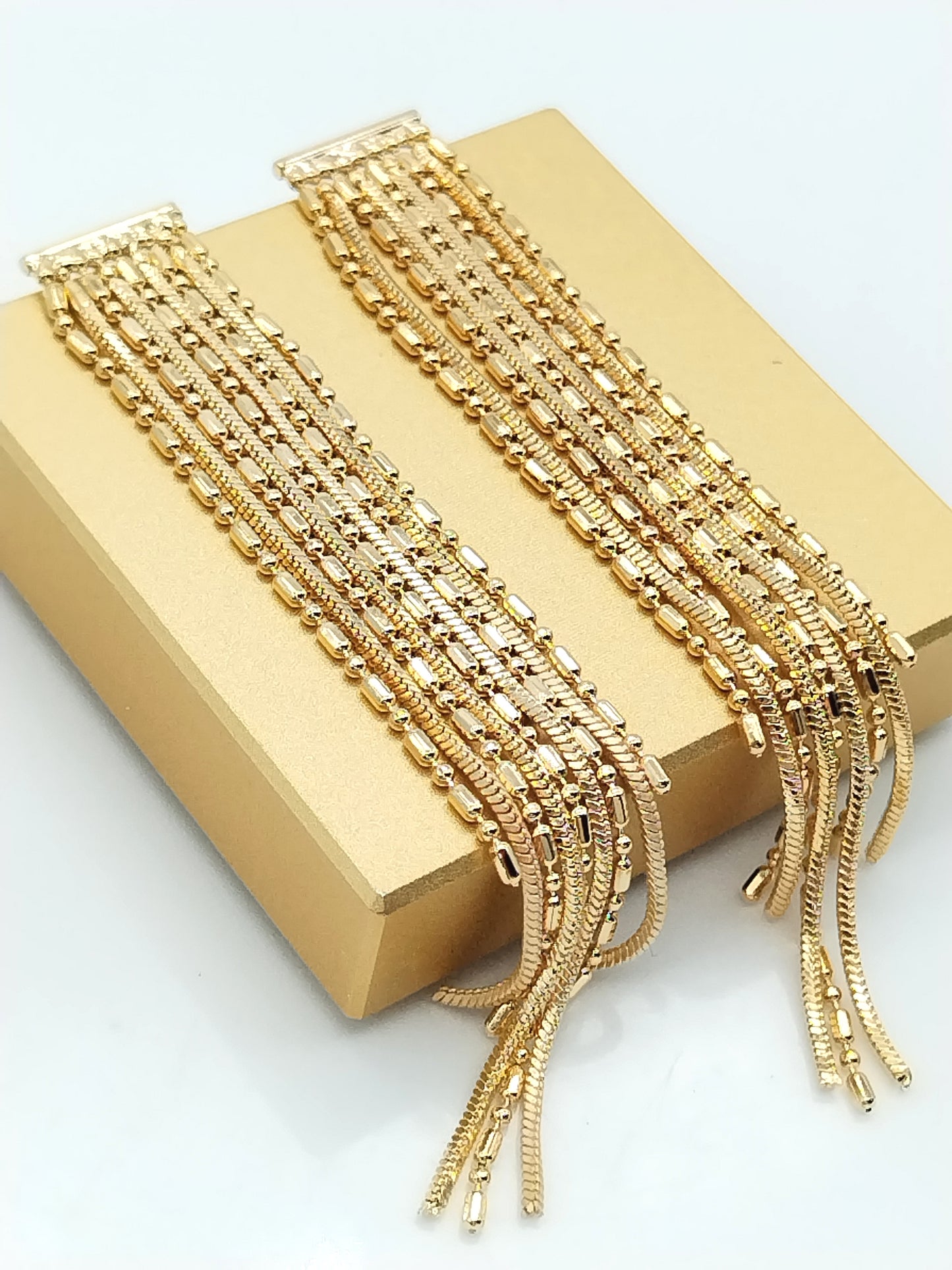 Edle Fransen-Goldkettenohrringe, lange Ohrhänger, Quastenohrstecker, Trendy, Frauen, Geschenke, Frühling Sommer