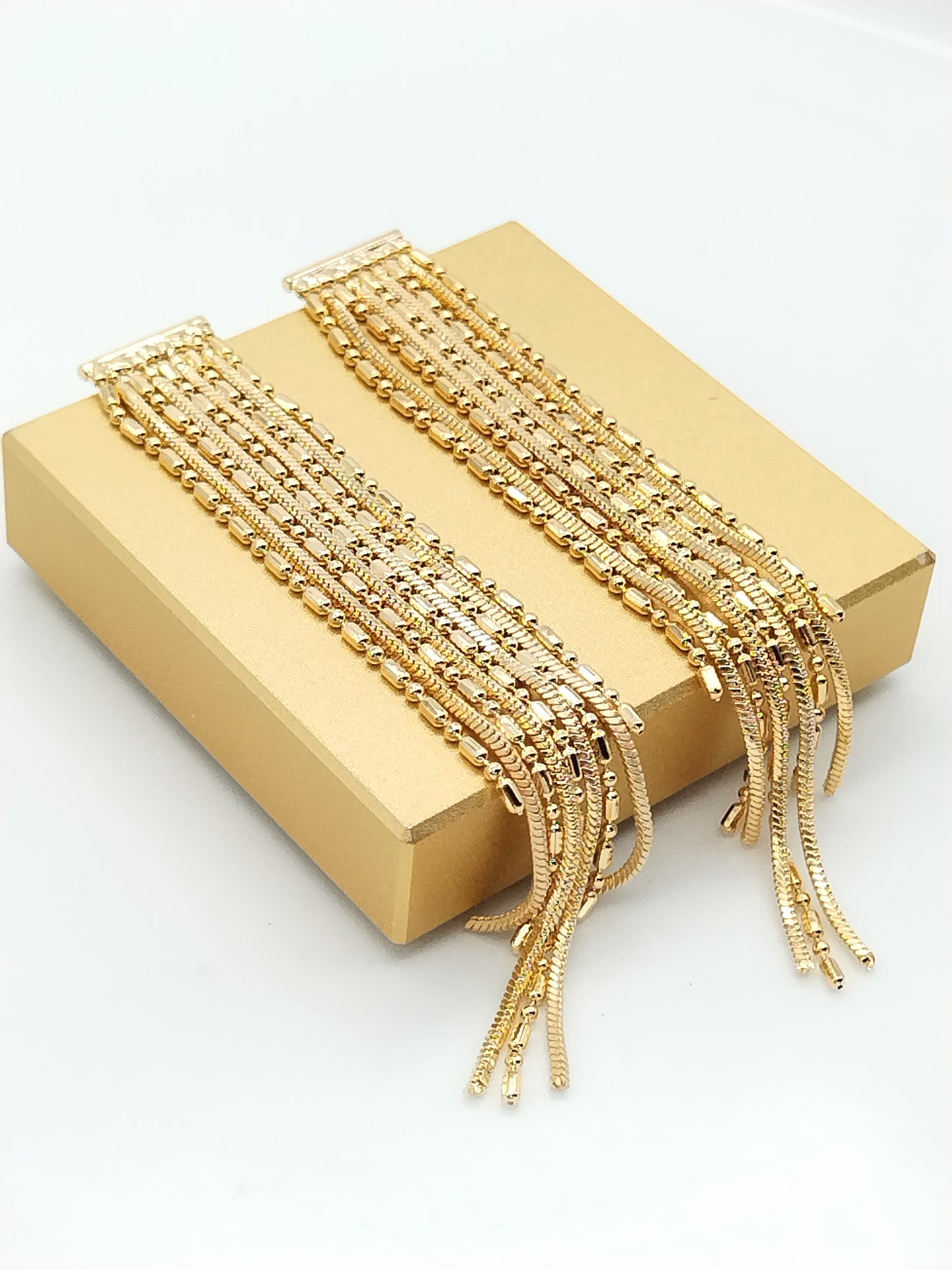 Edle Fransen-Goldkettenohrringe, lange Ohrhänger, Quastenohrstecker, Trendy, Frauen, Geschenke, Frühling Sommer