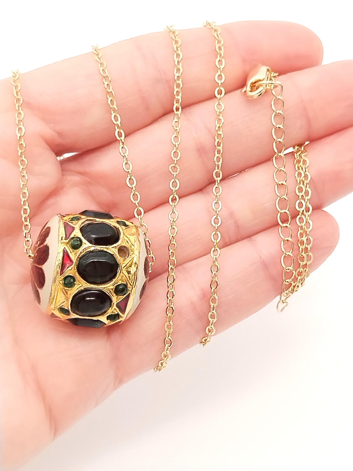 Long Pendant Necklace, Large Barrel Pendant,Gold Chain, Boho Chic, Trending Jewelry, Gift