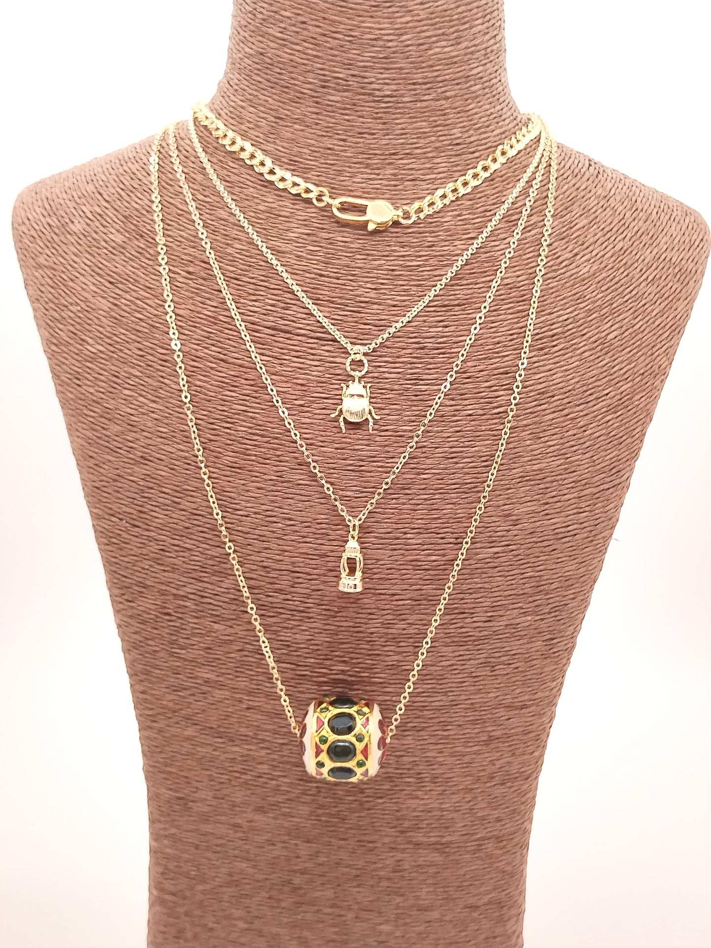 Long Pendant Necklace, Large Barrel Pendant,Gold Chain, Boho Chic, Trending Jewelry, Gift