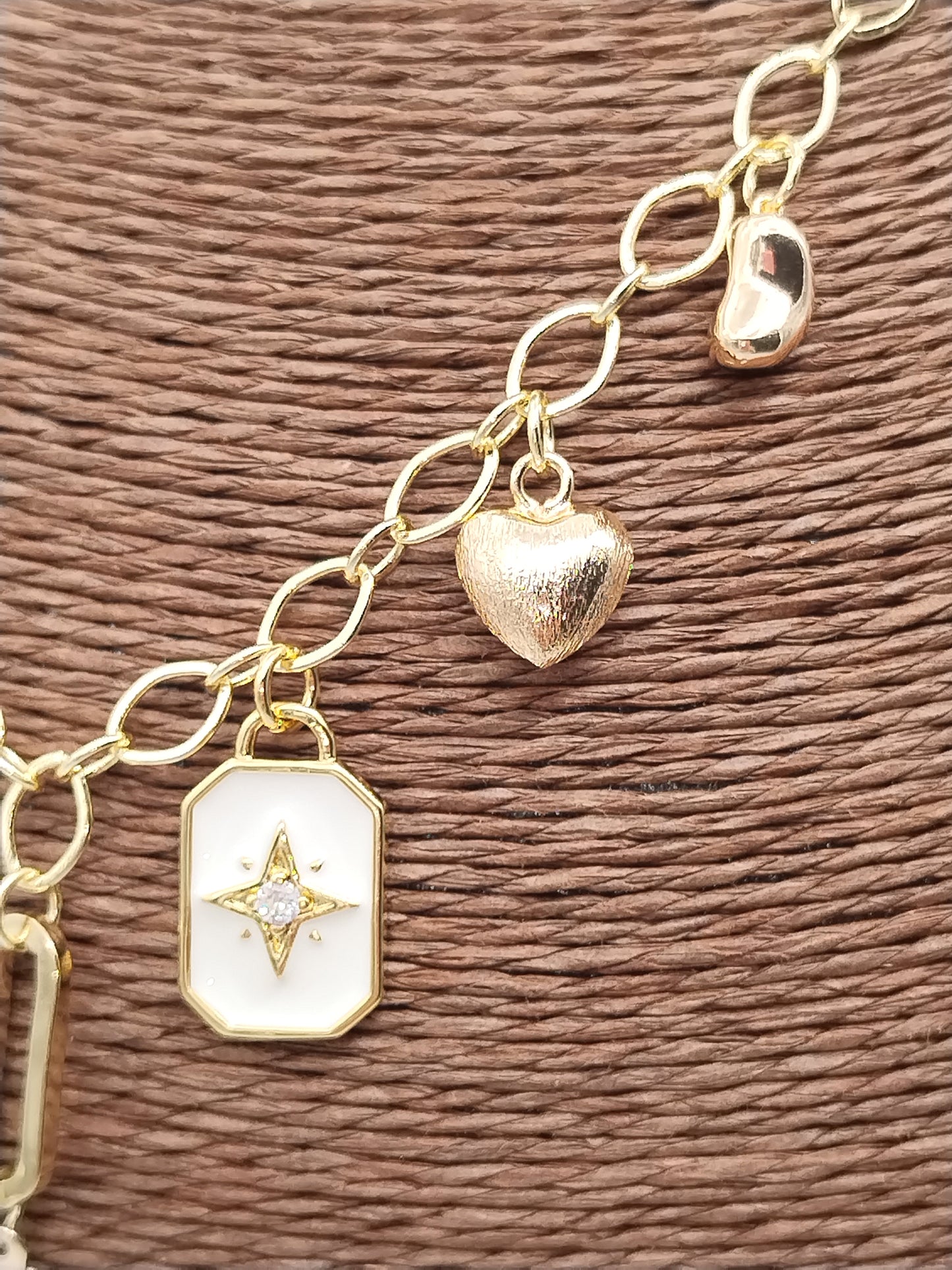 Charms Necklace, Gold Oval Chain, Dangling, Layering, Elegant, Women Jewelry, Holidays Gift