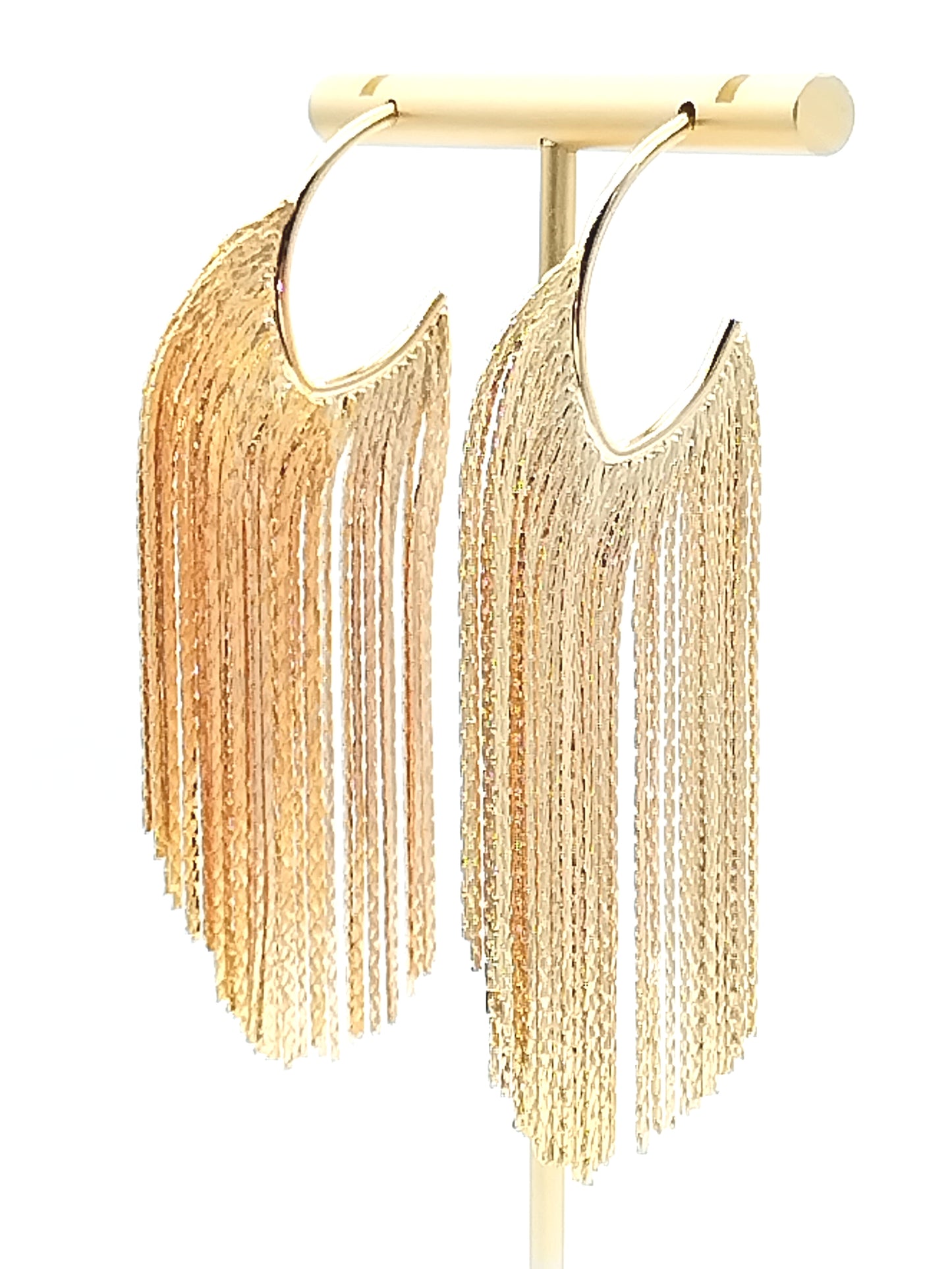 Fransen-Gold-Creolen, Quasten-Creolen, funkelnd, edel und lang, Geschenk, Frauen