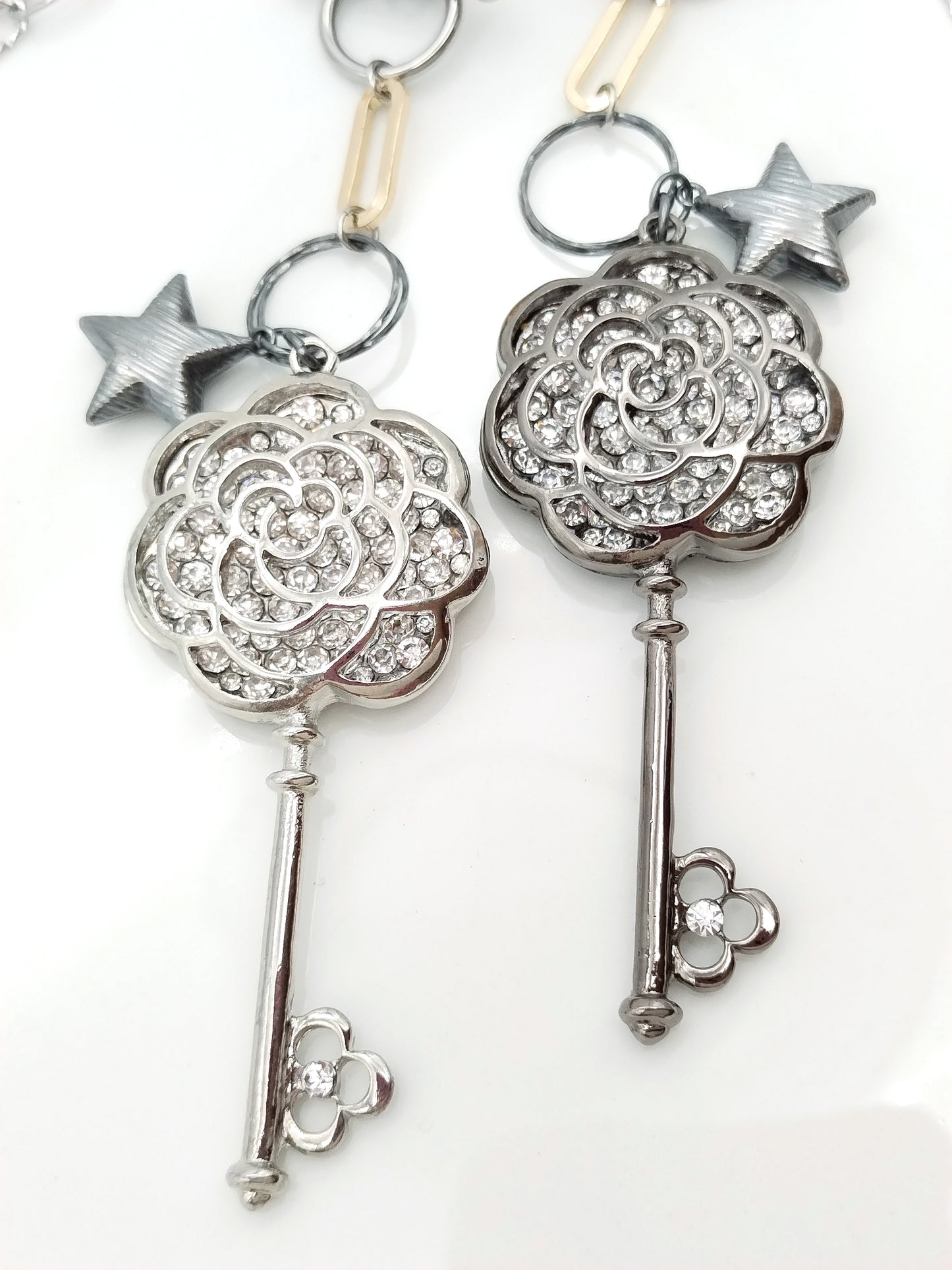 Statement Lange Halskette, Schlüsselanhänger Stern, Kette aus gemischten Metallen, Trendschmuck, Geschenk, für Sie