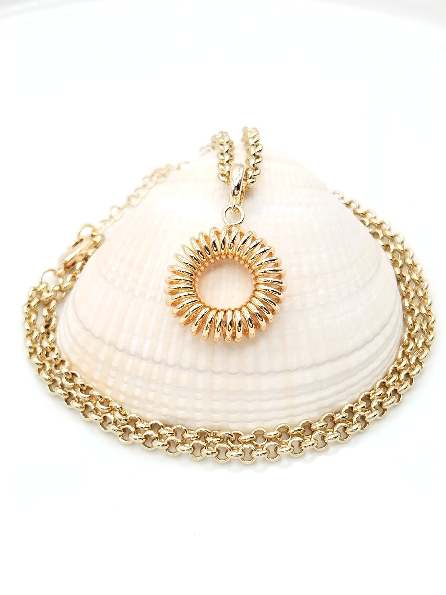 Collar de espiral de oro redondo, dije de donuts unisex, cadena enrollable, colgante de extracción, moderno, regalo, mamá