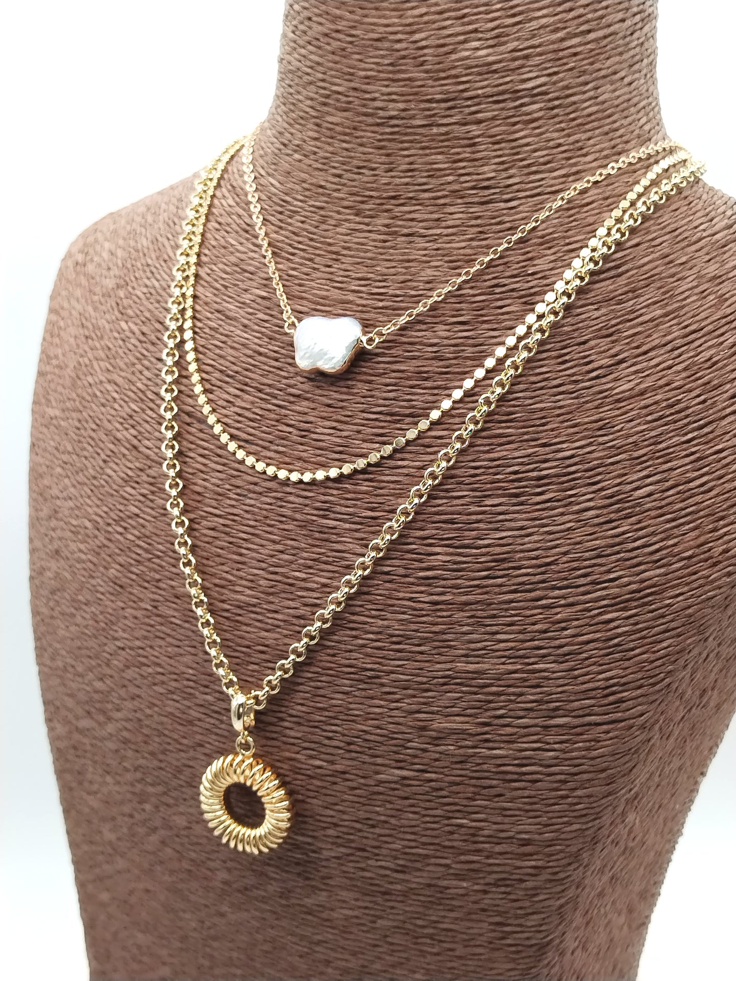 Collar de espiral de oro redondo, dije de donuts unisex, cadena enrollable, colgante de extracción, moderno, regalo, mamá