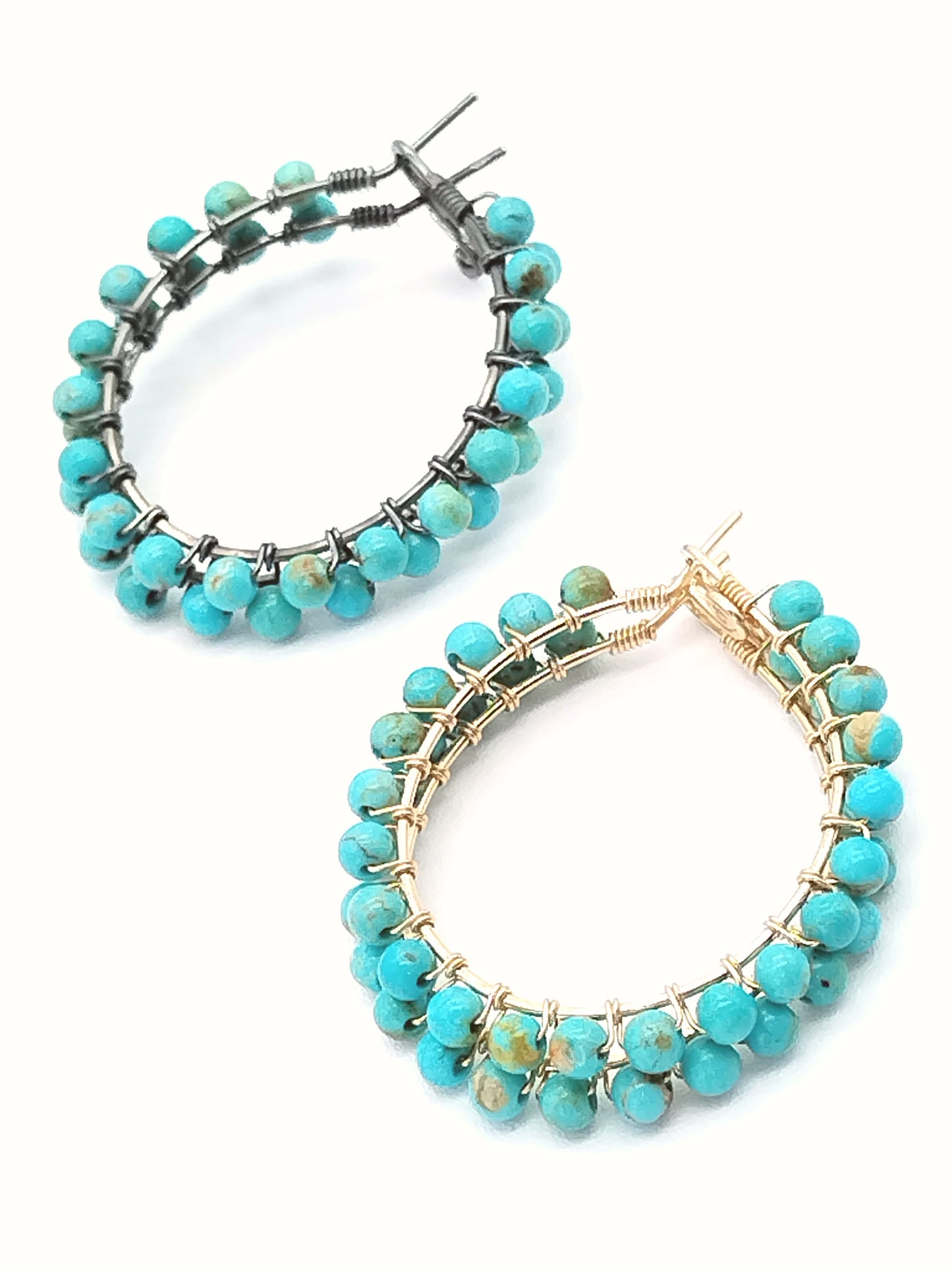 Sterling Baja Turquoise Earrings, Hoops, Gemstone Beaded Earrings, Fine Jewelry, Cowgirl Style, Gifts for Women, Anniversary, Sister, Wife, Mom