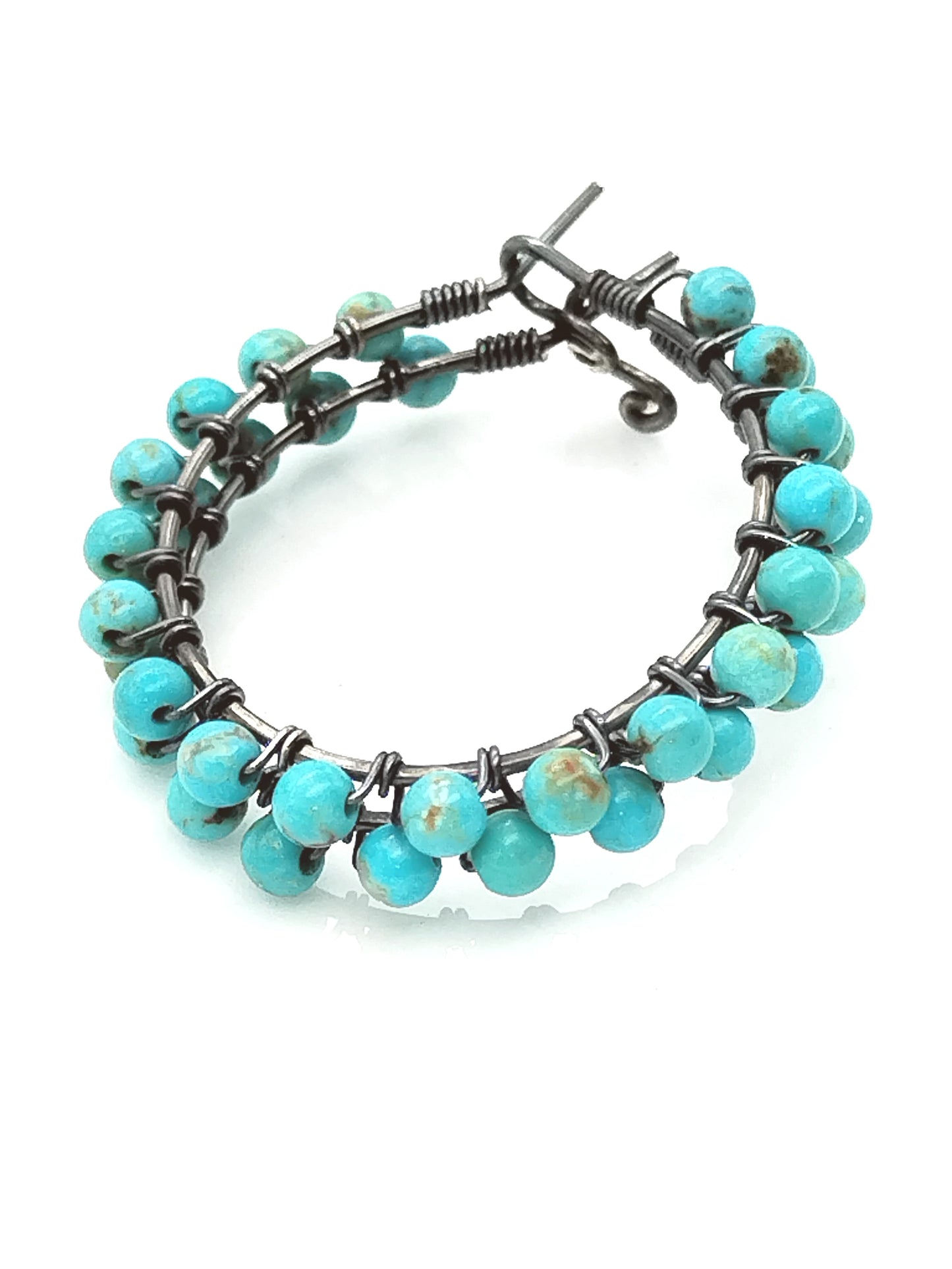 Sterling Baja Turquoise Earrings, Hoops, Gemstone Beaded Earrings, Fine Jewelry, Cowgirl Style, Gifts for Women, Anniversary, Sister, Wife, Mom