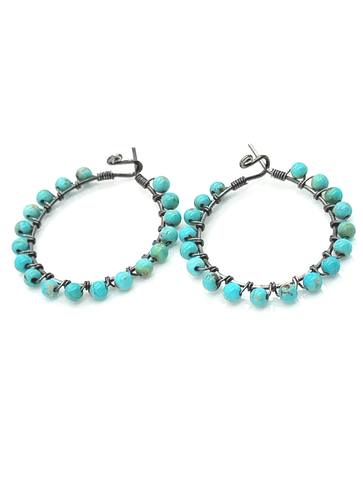 Sterling Baja Turquoise Earrings, Hoops, Gemstone Beaded Earrings, Fine Jewelry, Cowgirl Style, Gifts for Women, Anniversary, Sister, Wife, Mom