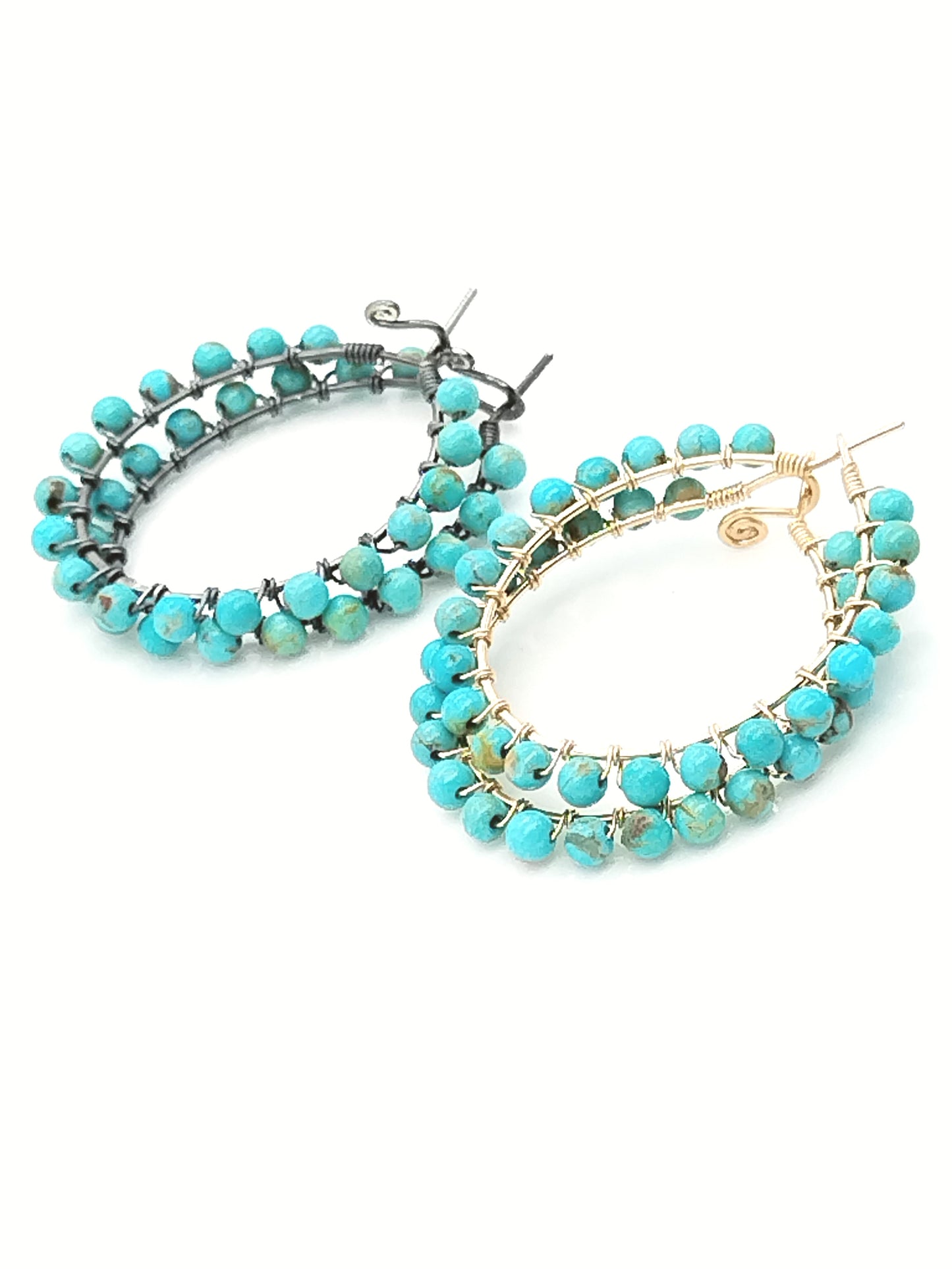 Sterling Baja Turquoise Earrings, Hoops, Gemstone Beaded Earrings, Fine Jewelry, Cowgirl Style, Gifts for Women, Anniversary, Sister, Wife, Mom