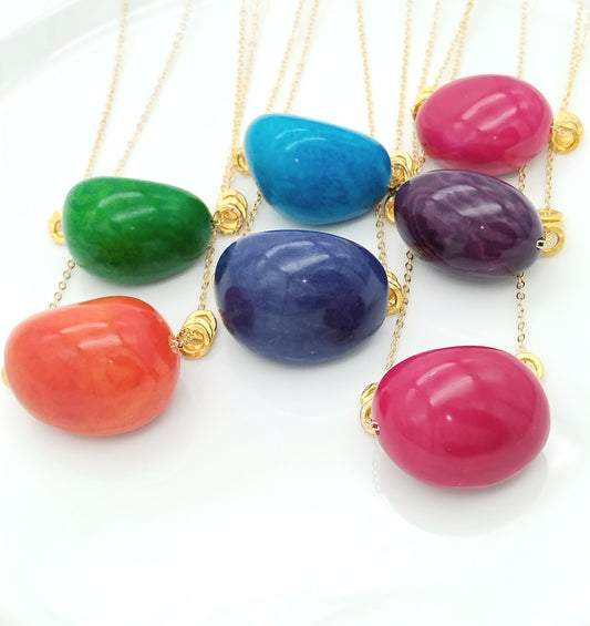Tagua Gold Necklace, Colorful Bead Seeds, Long, Unique Jewelry, Gifts, Summer
