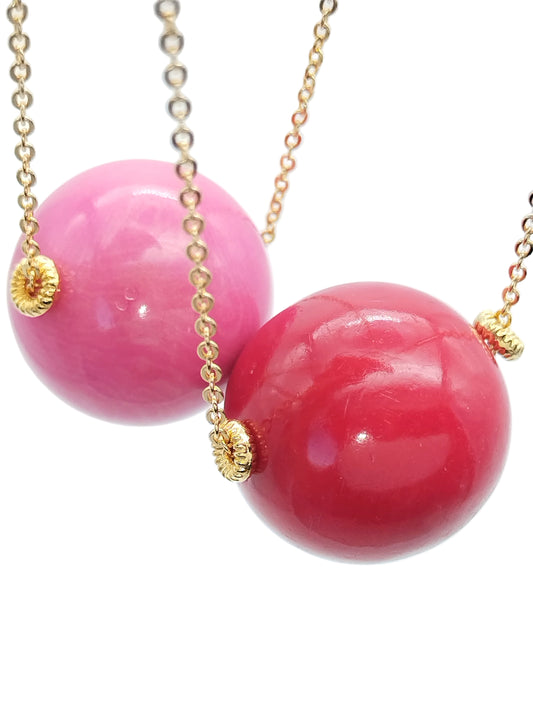 Pink tagua nut choker necklace with gold chain - eco-friendly handcrafted pendant