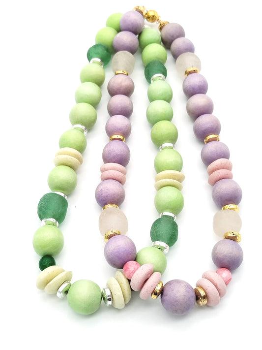 Apple Green Large Wood Beads Choker Necklace, Summer Jewelry, Gifts
