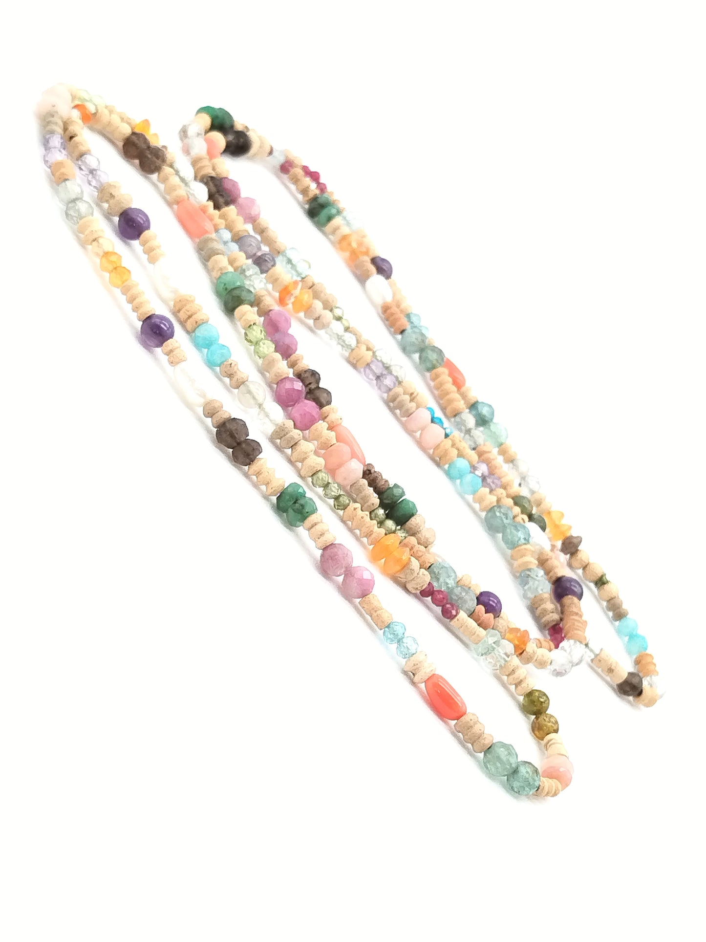 Unisex Long Gemstone and Terracotta beads Necklace, Boho - Chic, Minimalist Jewelry