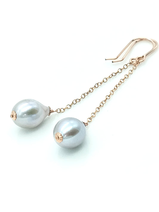 Silver Pearl Drop Long Thread Rose Gold Earrings