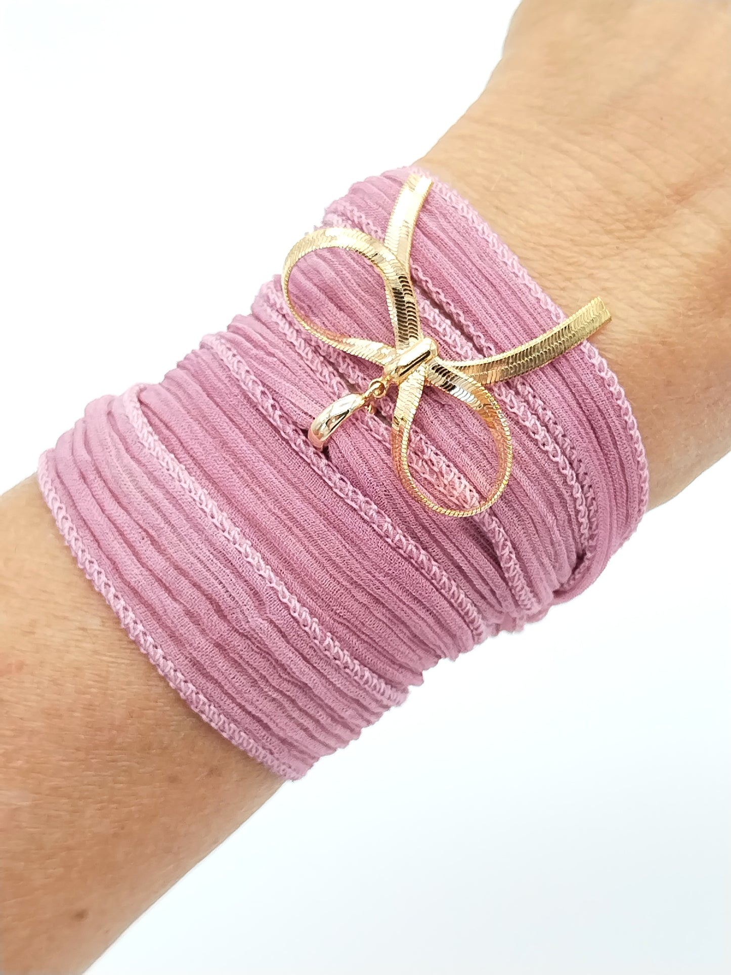Pastel Silk Ribbon Choker Necklace & Bracelet with Gold Bow Charm - Versatile 2-in-1 Jewelry