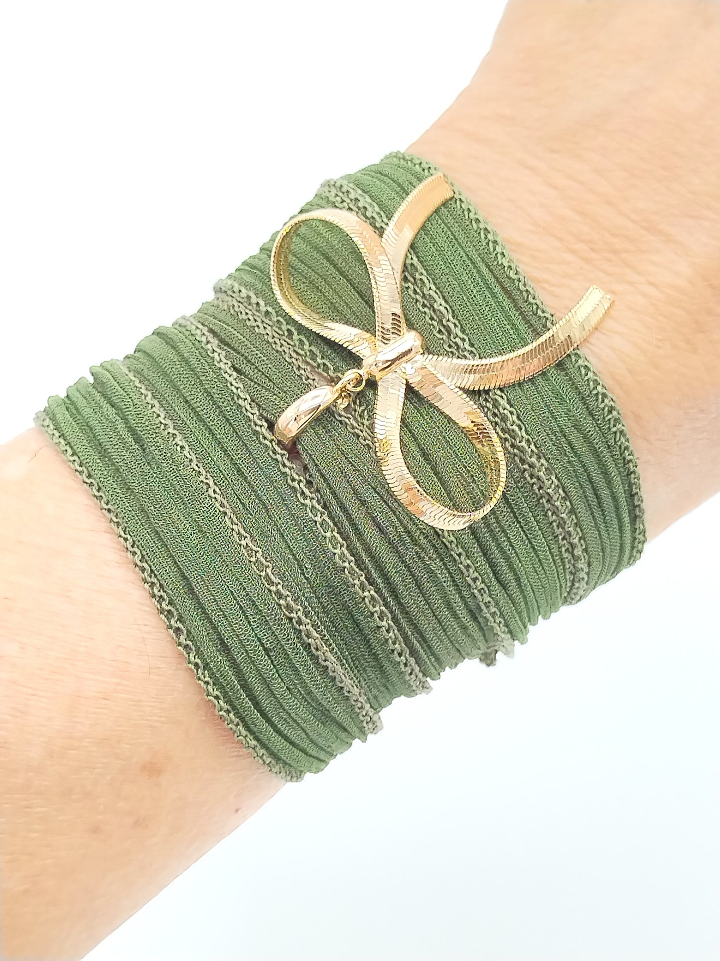 Pastel Silk Ribbon Choker Necklace & Bracelet with Gold Bow Charm - Versatile 2-in-1 Jewelry