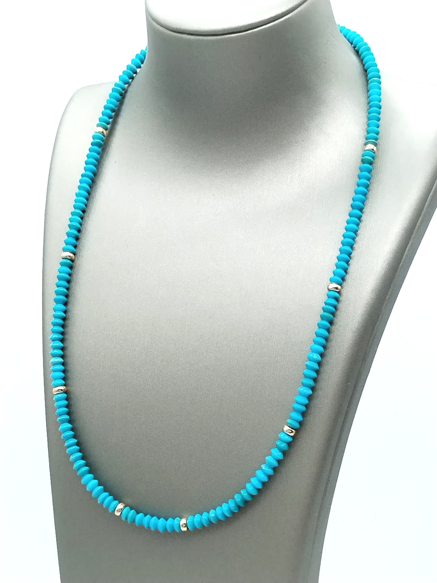 Genuine 4mm Campitos Turquoise Rondelle Necklace in 14K White Gold