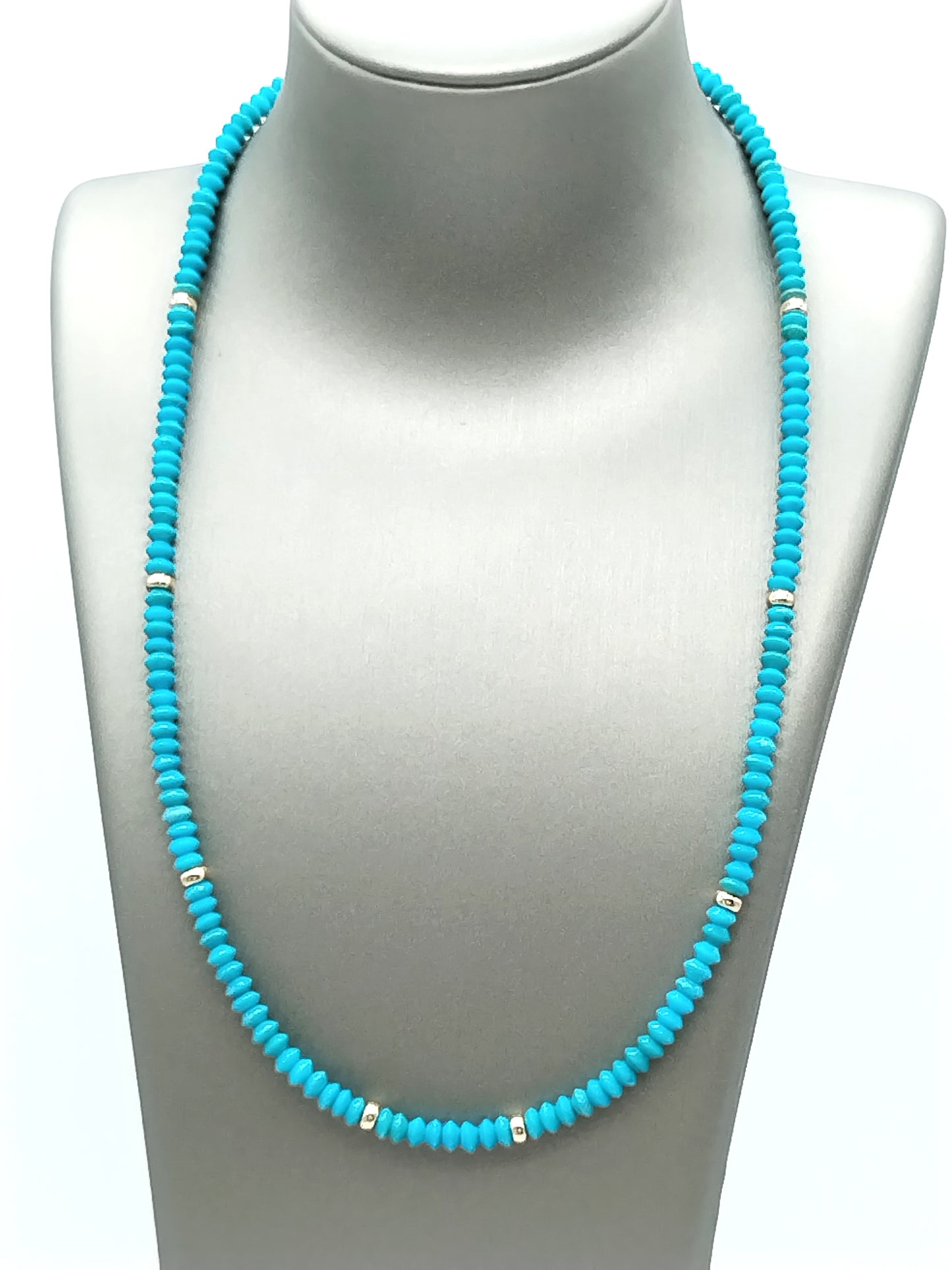 Genuine 4mm Campitos Turquoise Rondelle Necklace in 14K White Gold