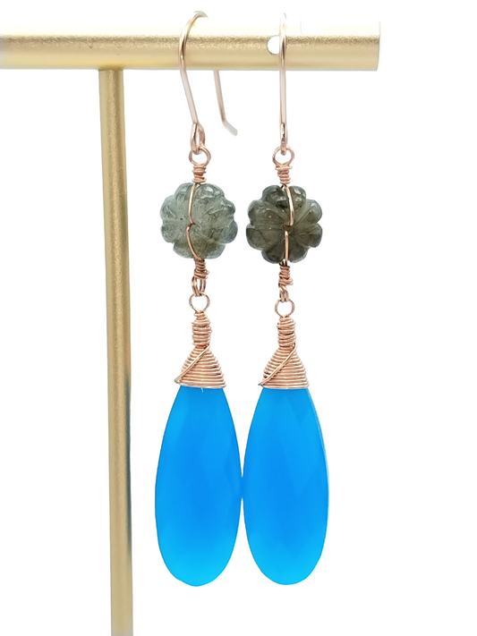 Chalcedony Drop Earrings with Labradorite - 14k Rose Gold Filled | Ms Friesch