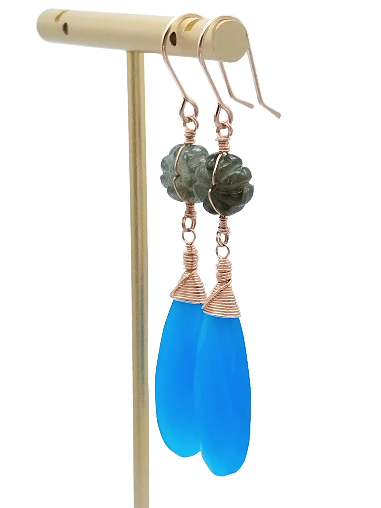 Chalcedony Drop Earrings with Labradorite - 14k Rose Gold Filled | Ms Friesch
