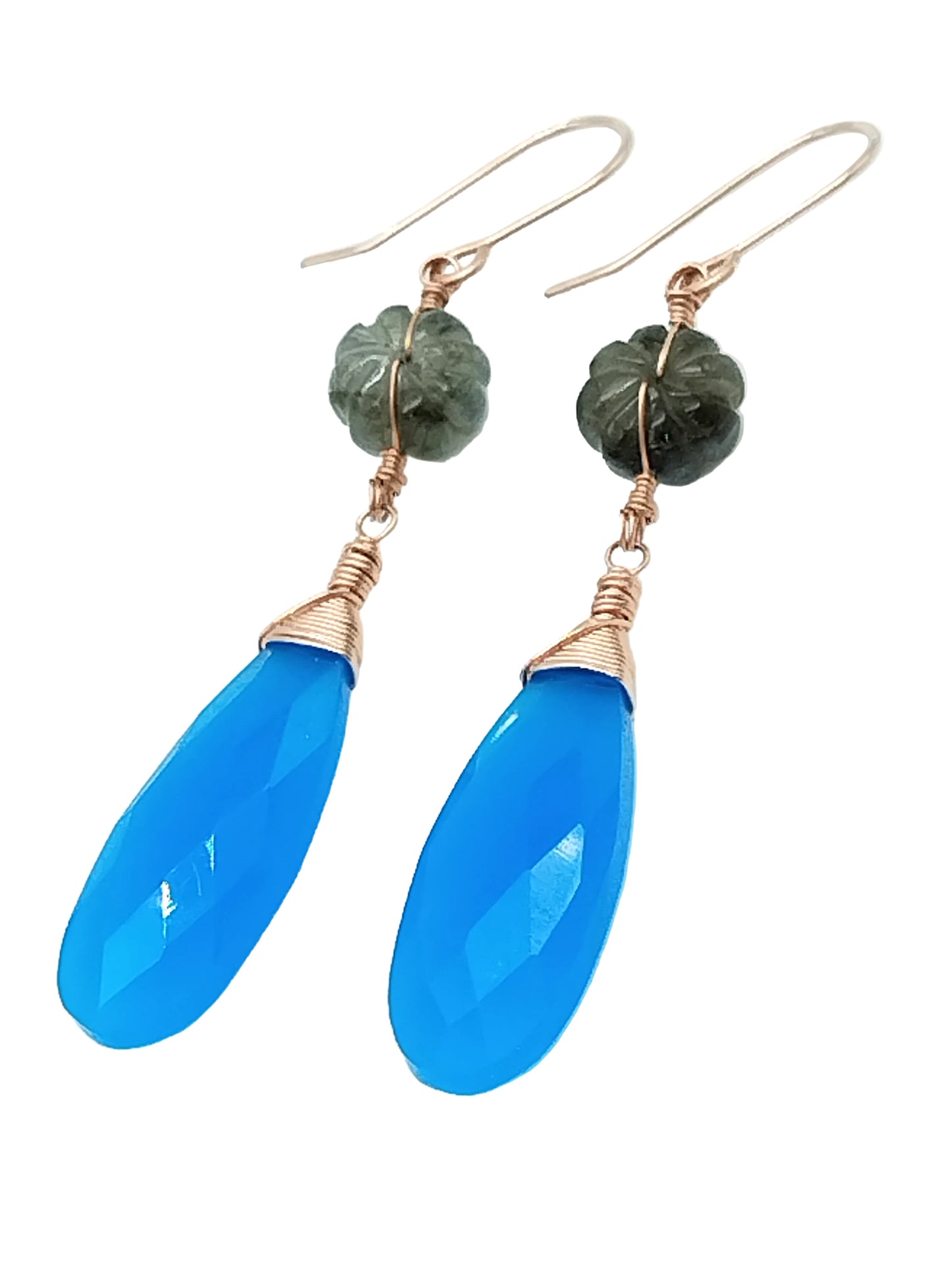 Chalcedony Drop Earrings with Labradorite - 14k Rose Gold Filled | Ms Friesch