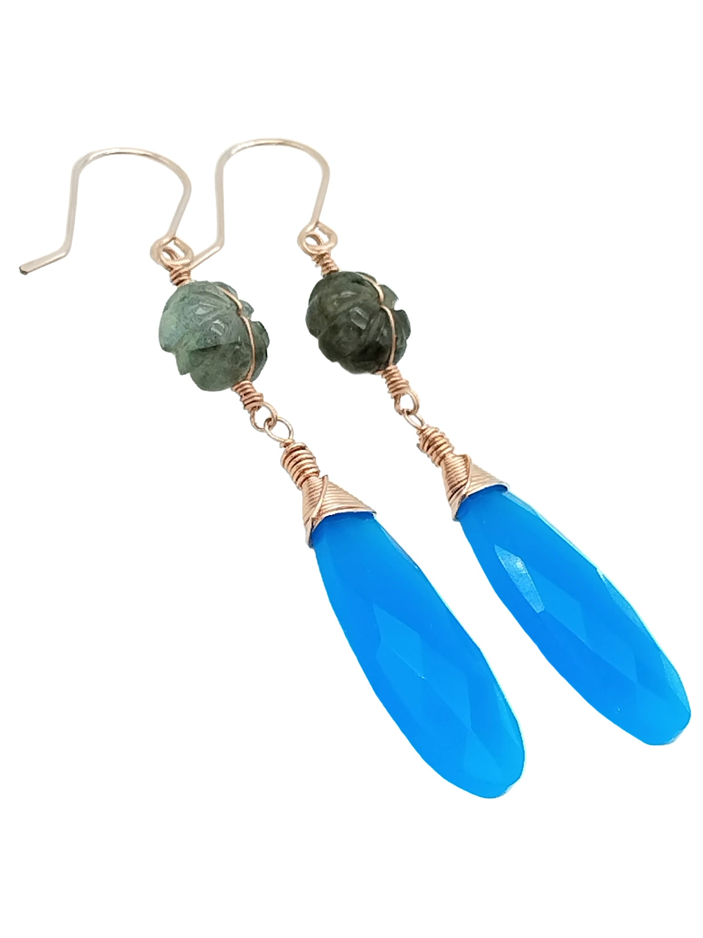 Chalcedony Drop Earrings with Labradorite - 14k Rose Gold Filled | Ms Friesch