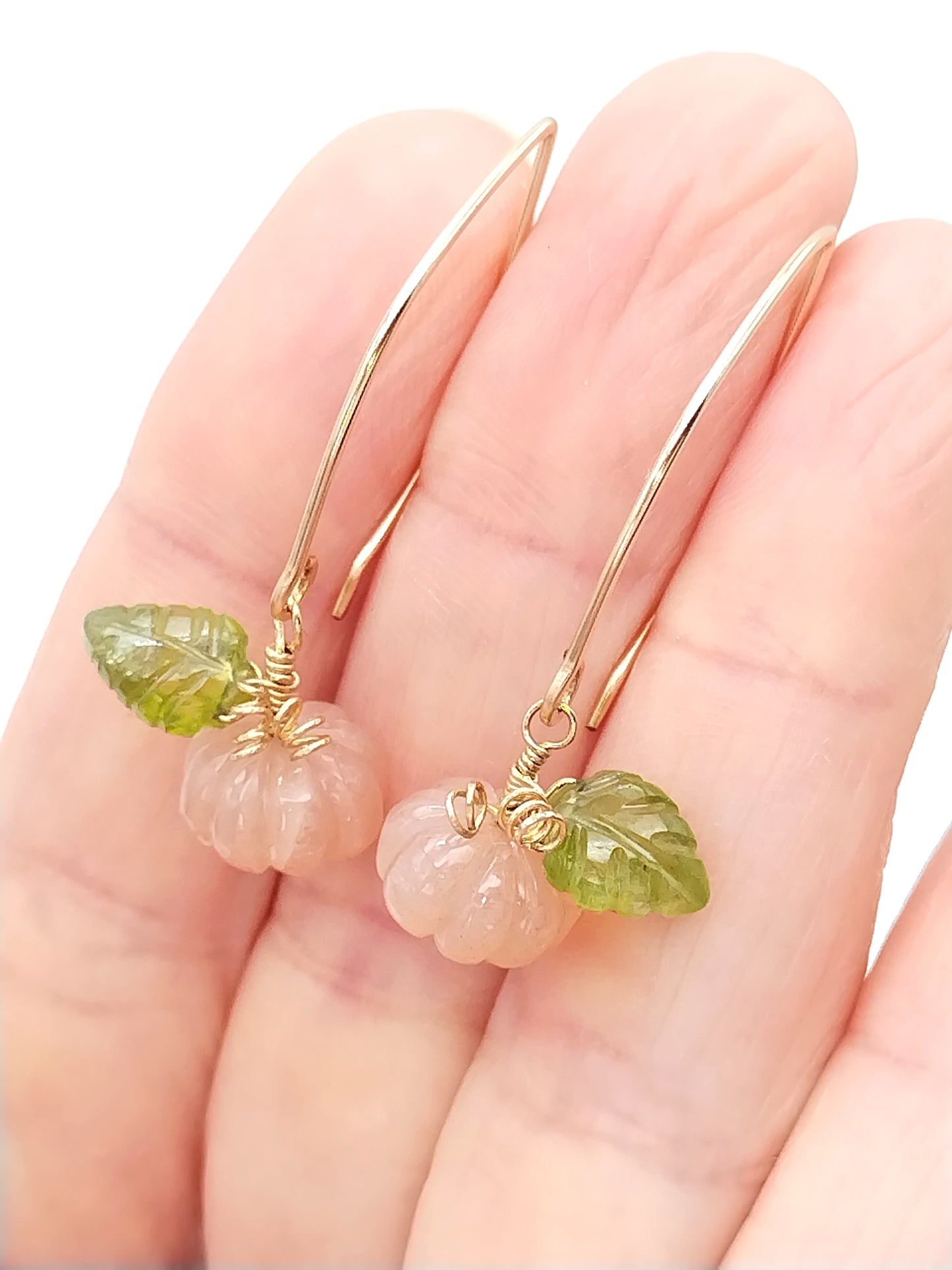 Moonstone & Peridot Leaf Earrings - 14k Gold Filled Dangle | Ms Friesch