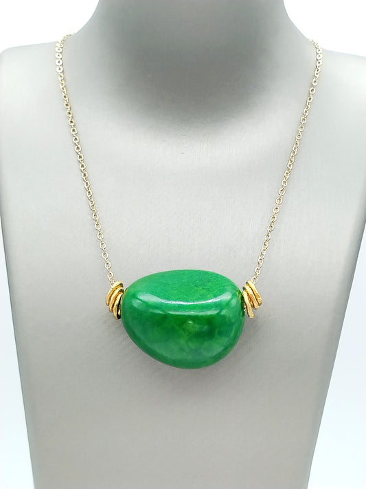 Green tagua seed necklace with gold chain - eco-friendly handmade jewelry by Ms Friesch