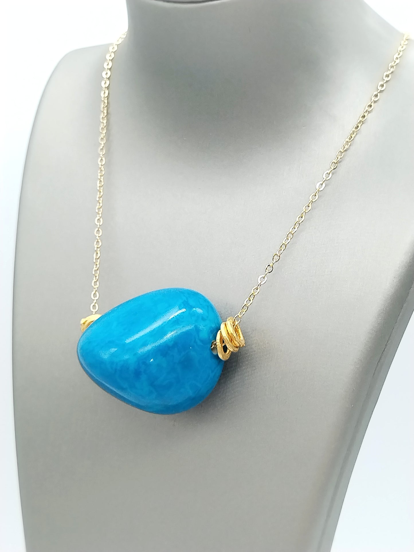 Blue tagua nut necklace detail - sustainable vegetable ivory jewelry