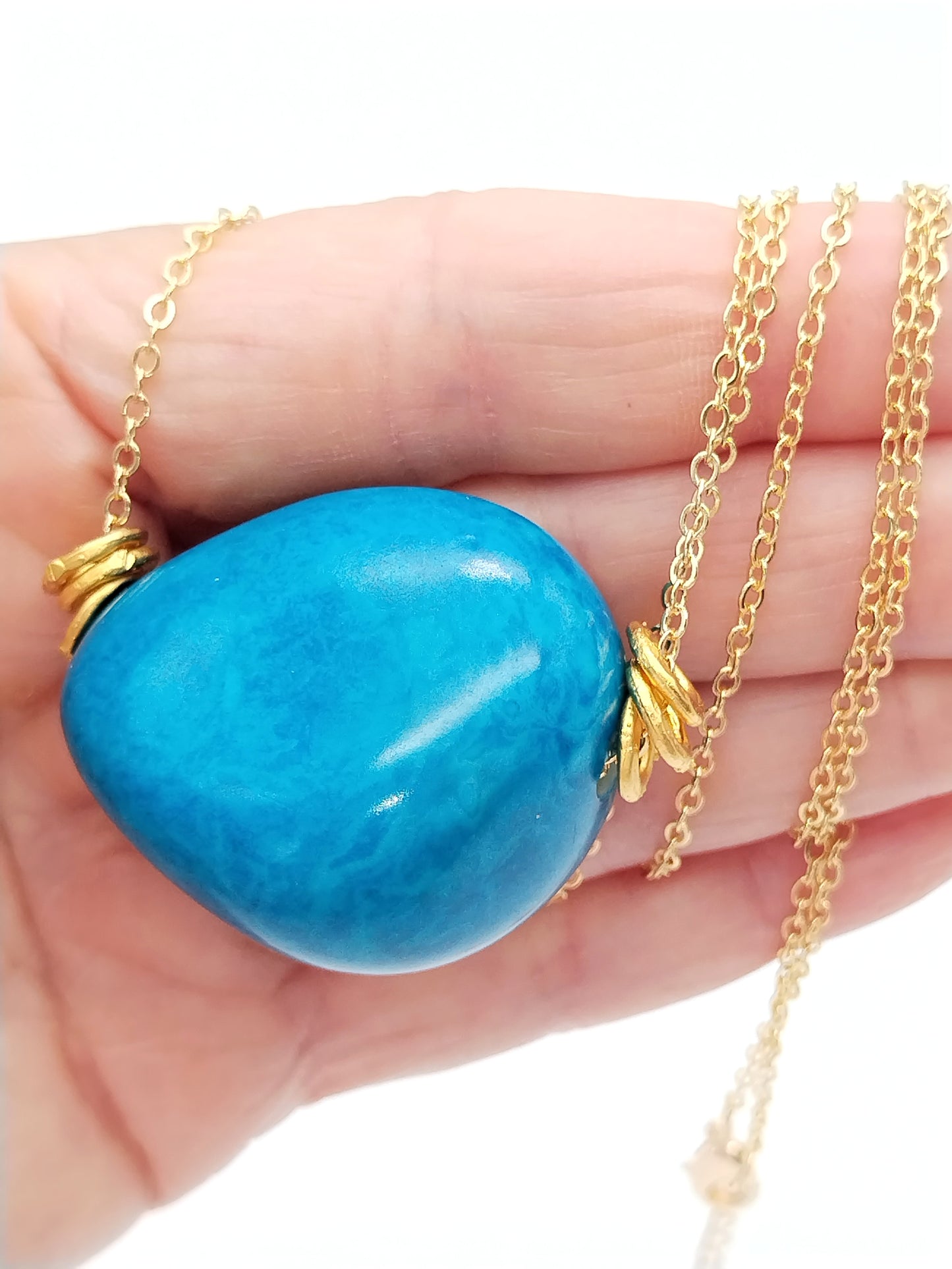 Handcrafted blue tagua necklace - artisan eco-friendly accessory