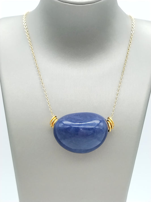 Navy Blue Tagua Gold Chain Necklace - Eco-Friendly Handmade Jewelry