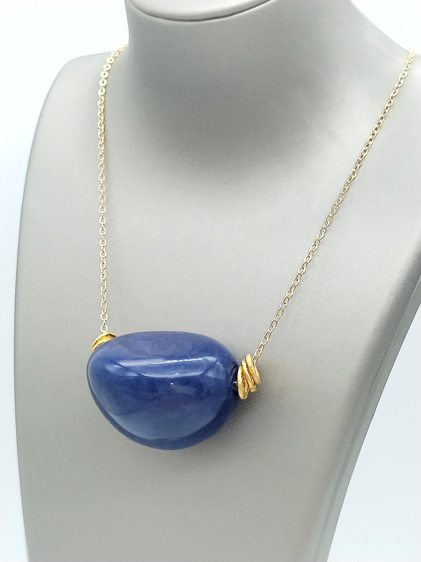 Navy Blue Tagua Gold Chain Necklace - Eco-Friendly Handmade Jewelry