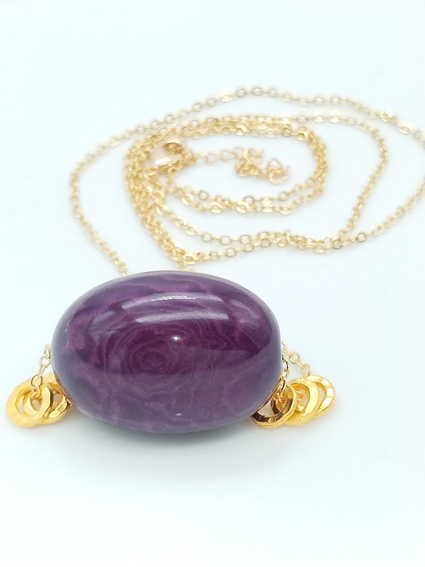 Purple tagua seed necklace full length view - sustainable handmade jewelry