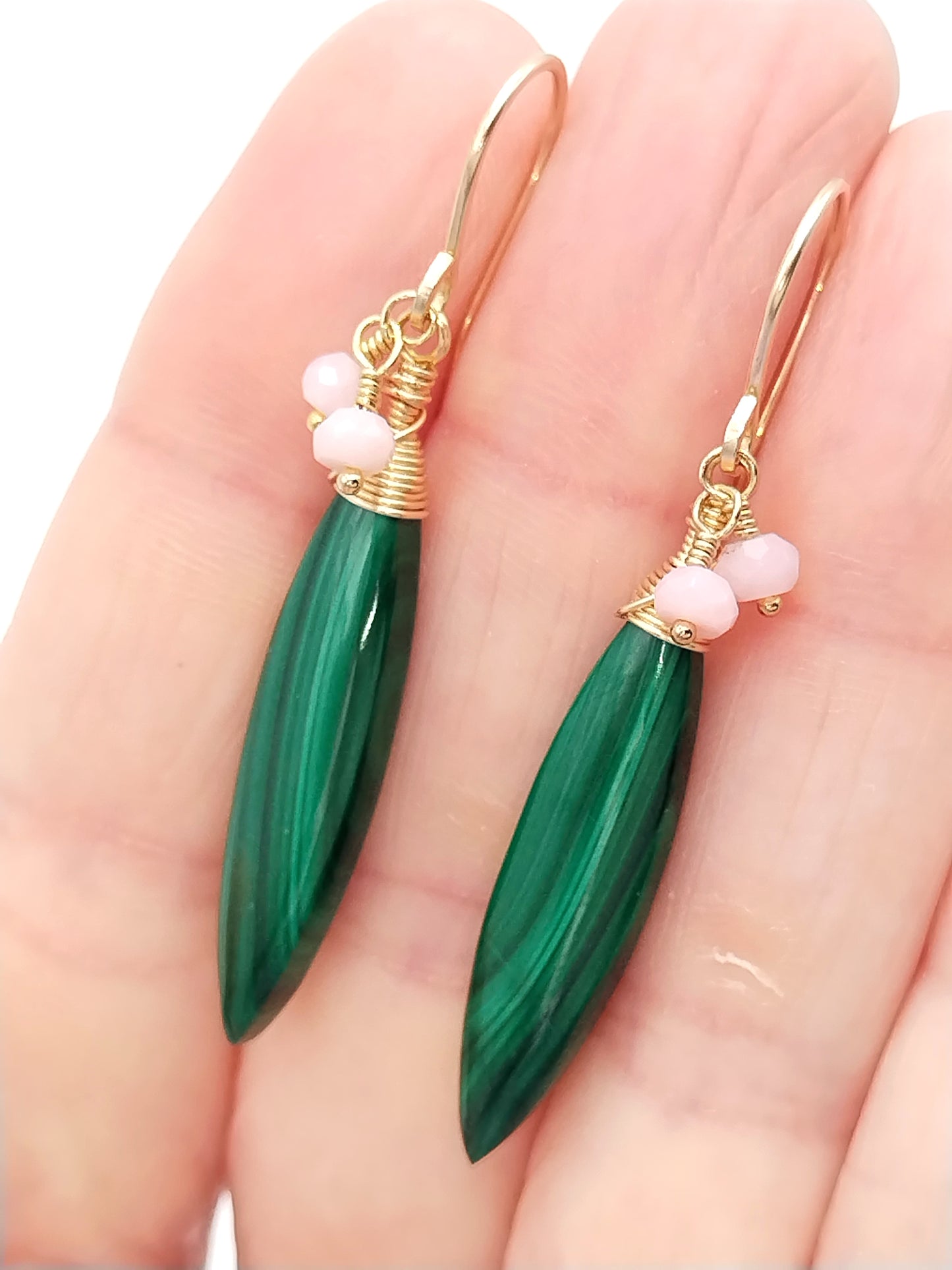 Pendientes colgantes de malaquita - Piedra natural laminada en oro de 14k