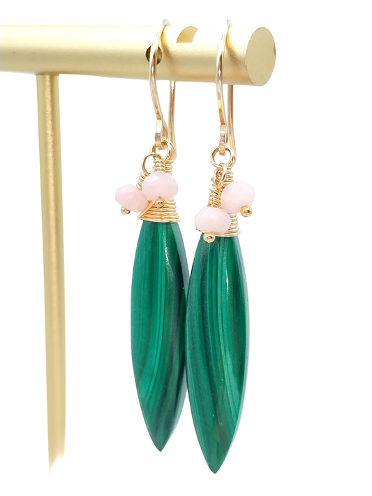 Malachite Drop Dangle Earrings - 14k Gold Filled Natural Stone